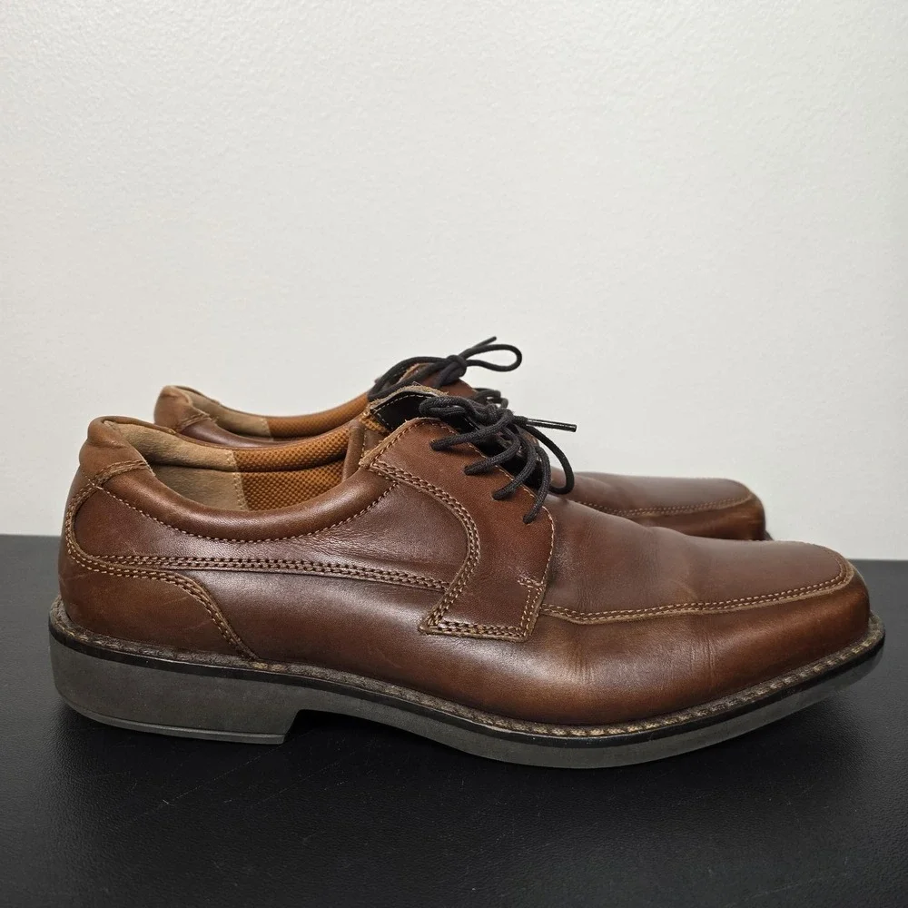 ECCO Shoes Mens Size 10 44 Brown Leather Casual Oxford Comfort Square Toe